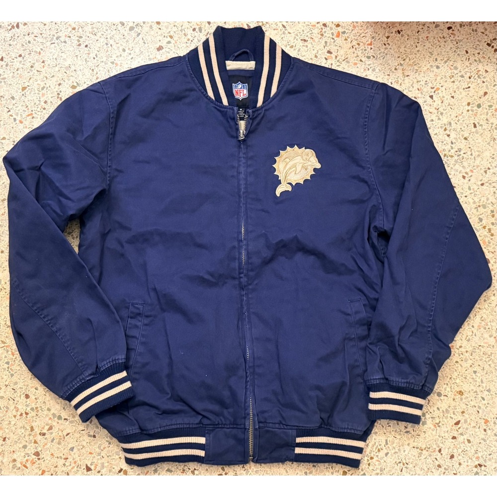 NFL G-III Vtg Full Zip Embroidered Miami Dolphins Varsity Bomber Jacket Size M